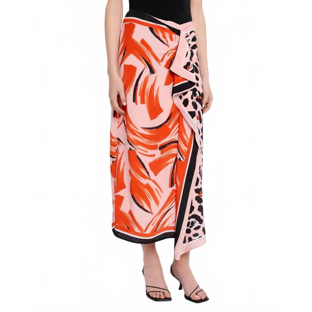 NEW ESSENTIEL ANTWERP juanita two print midi skirt in black/light pink/orange
